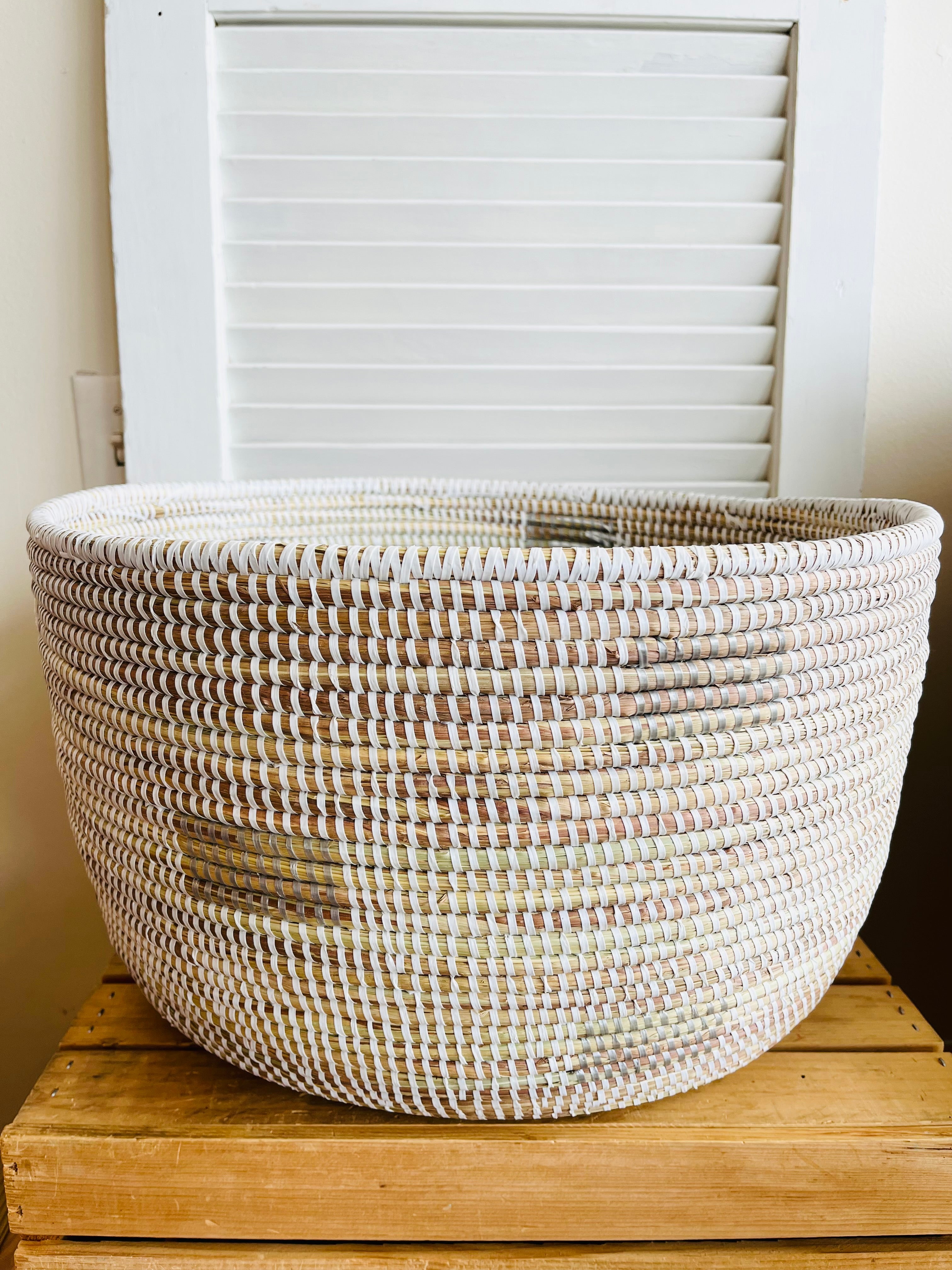 Large White with Silver Dots - Prismatic Pixels - Oval basket