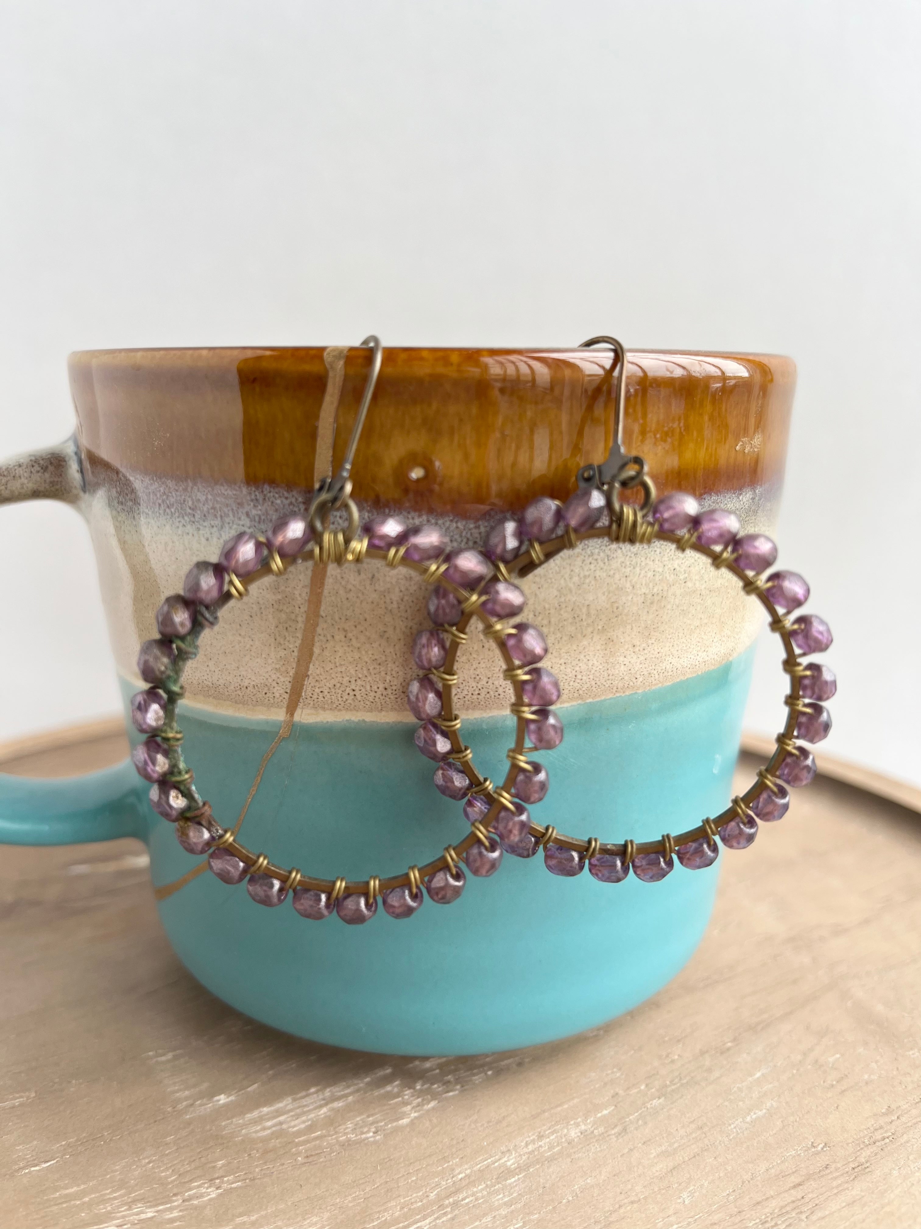 Violet - Beaded Hoop earrings