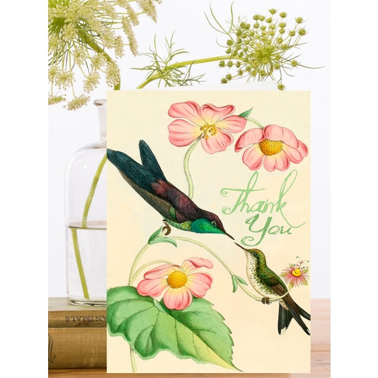 Hummingbirds and Pink Flowers - Madame Treacle Greeting Card