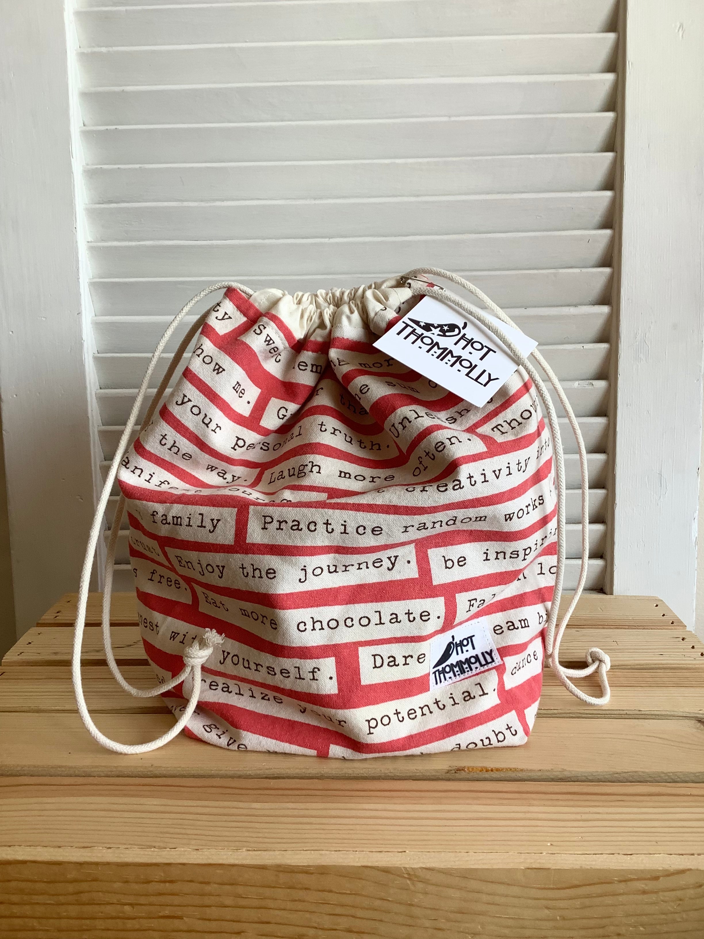 Coral Happiness Is - large drawstring bag