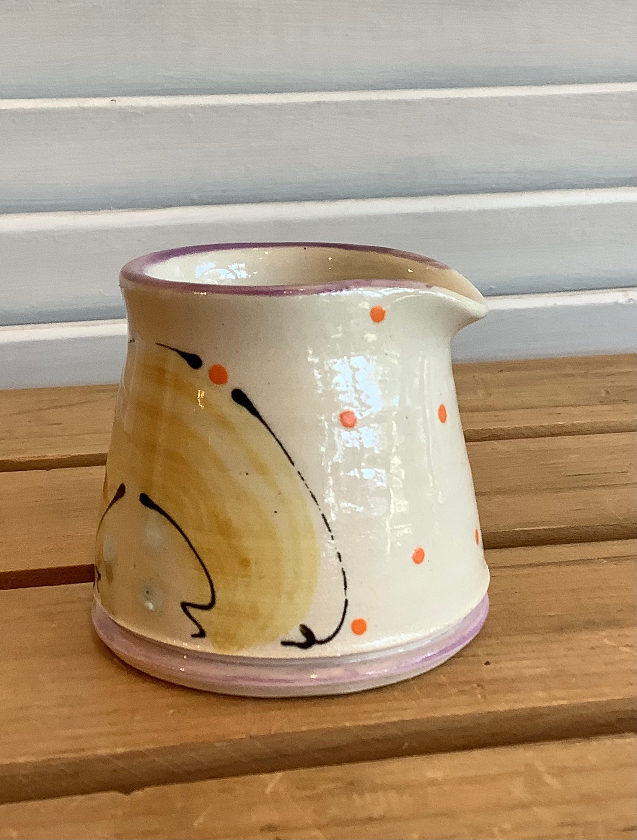 Mustard with light blue polka dots - Little pitcher from Sue Moon Pottery