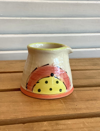 Red and Yellow with green polka dots - Little pitcher from Sue Moon Pottery