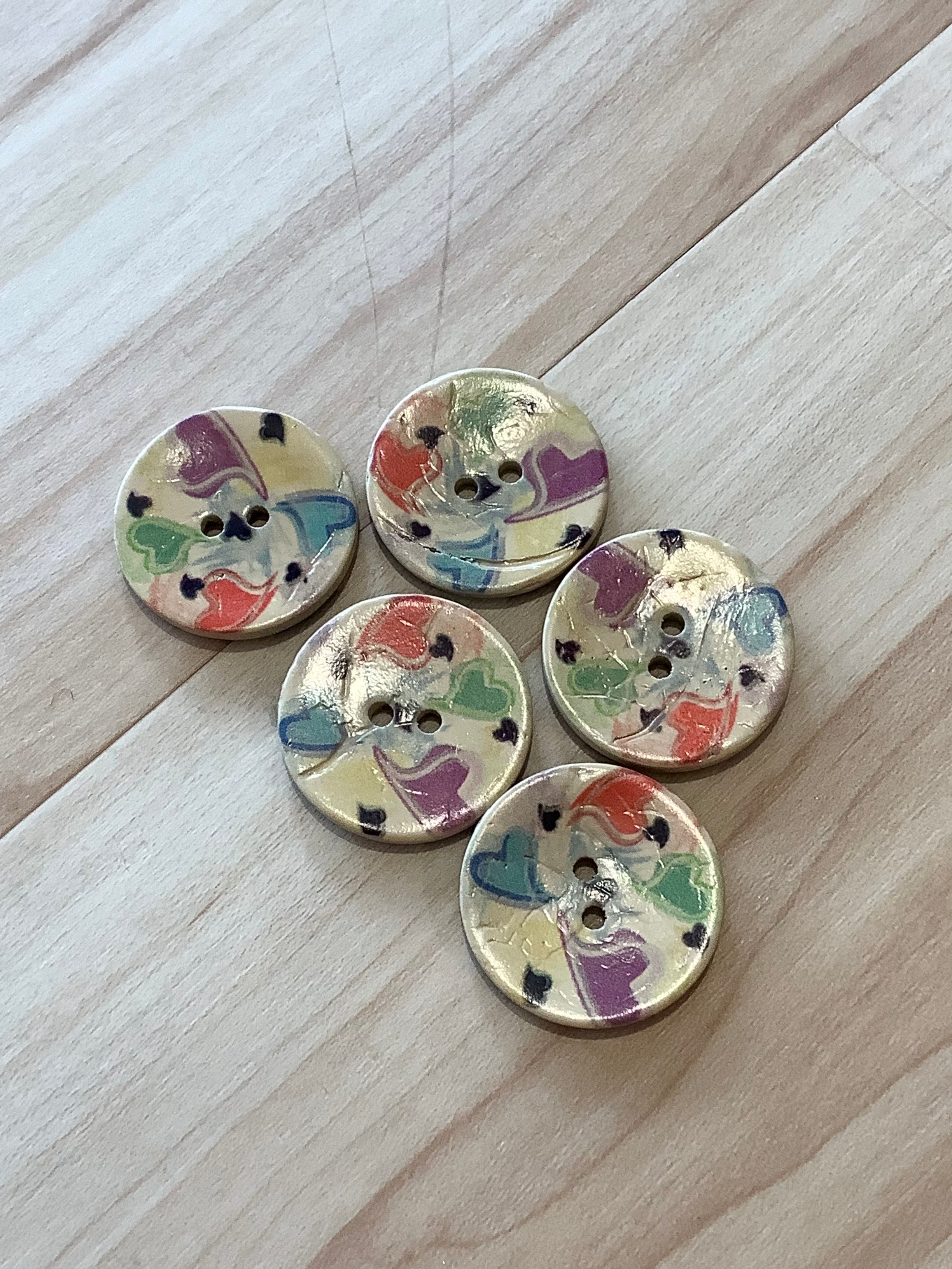 Button Coconut Multi Heart Swirls Round