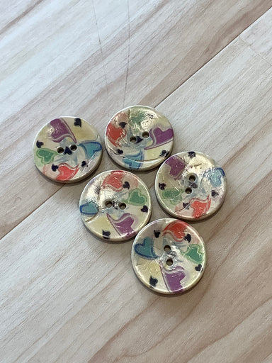 Button Coconut Multi Heart Swirls Round