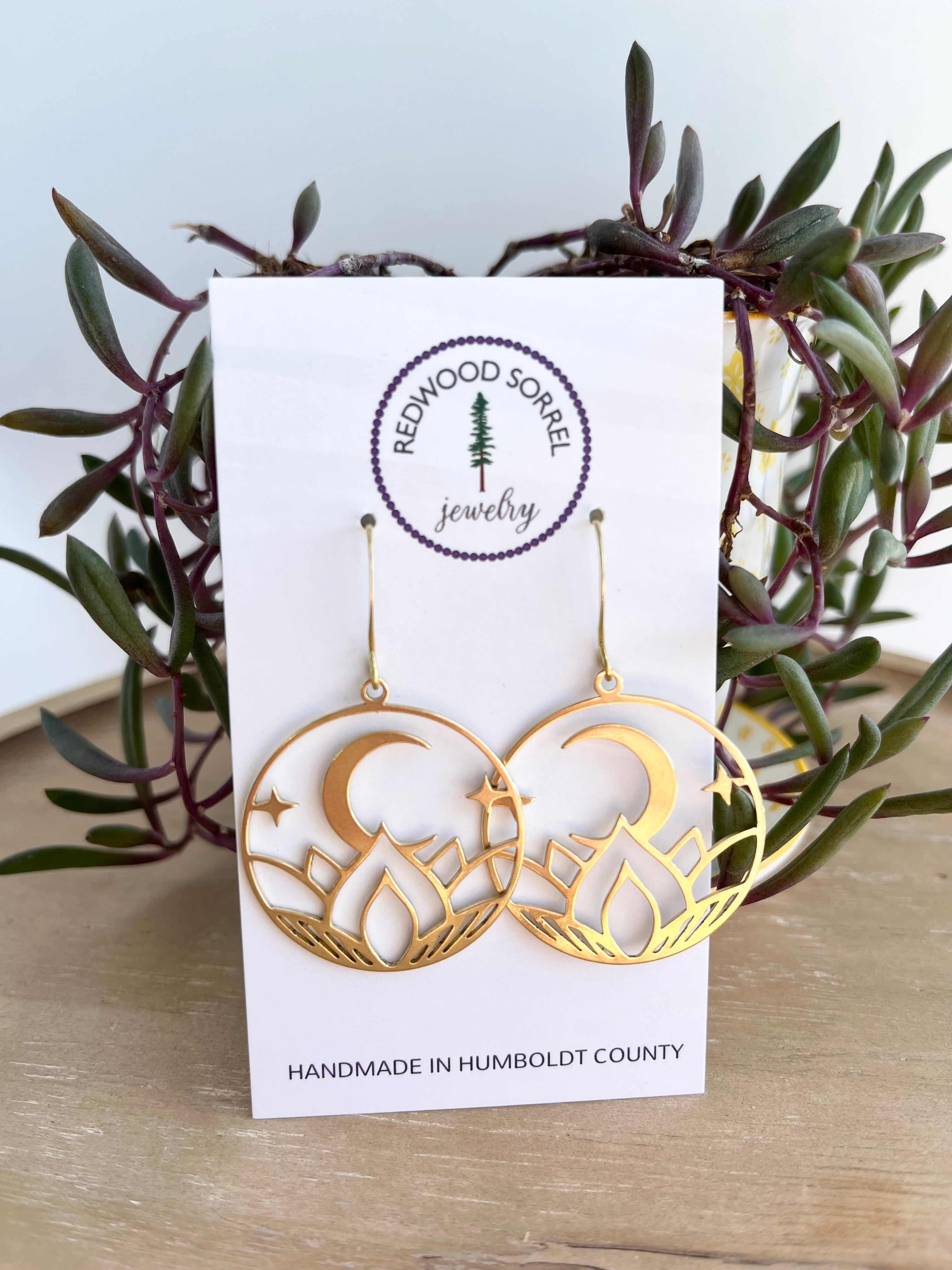 Brass Crescent Lotus earrings -  Redwood Sorrel Jewelry