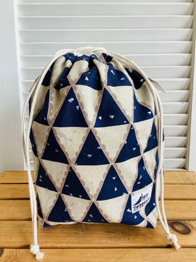 Blue Triangles - large drawstring bag