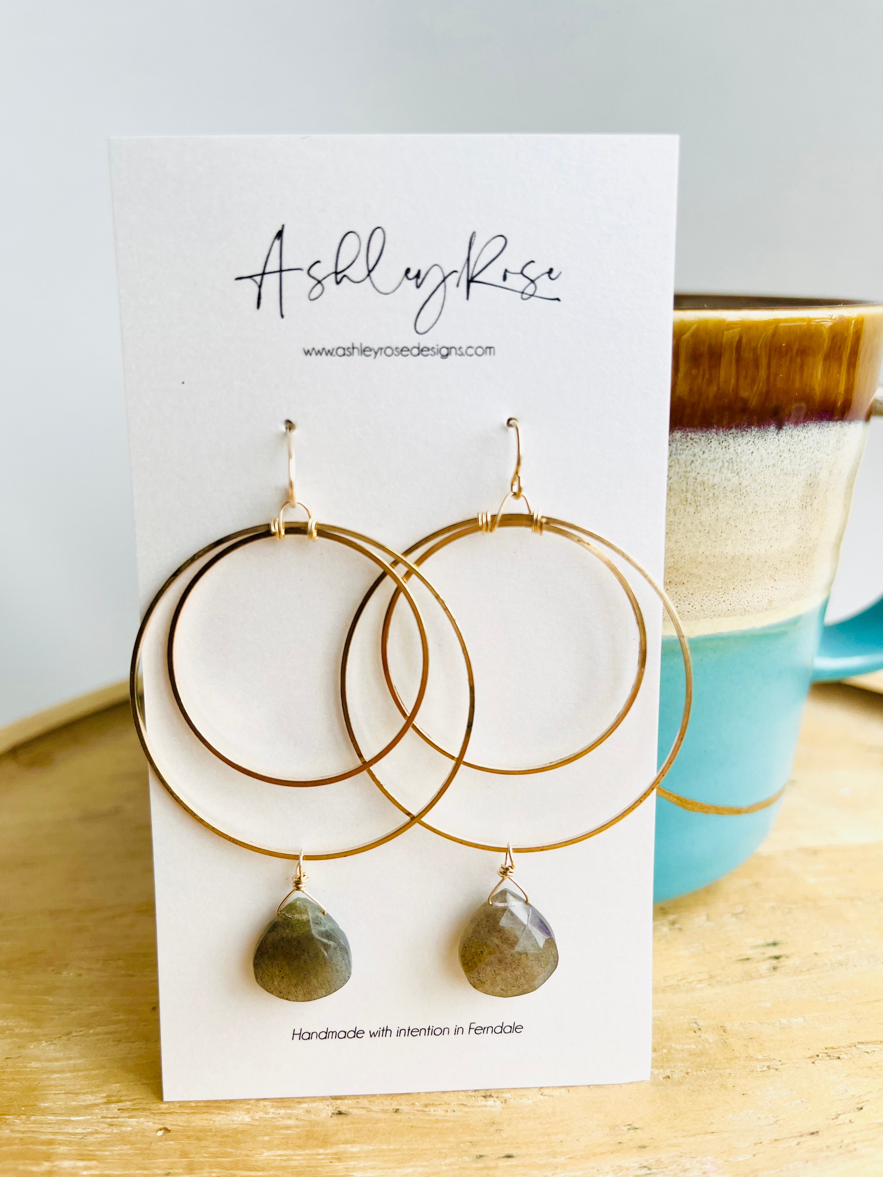 Halo gold with Labradorite - earrings from Ashley Rose