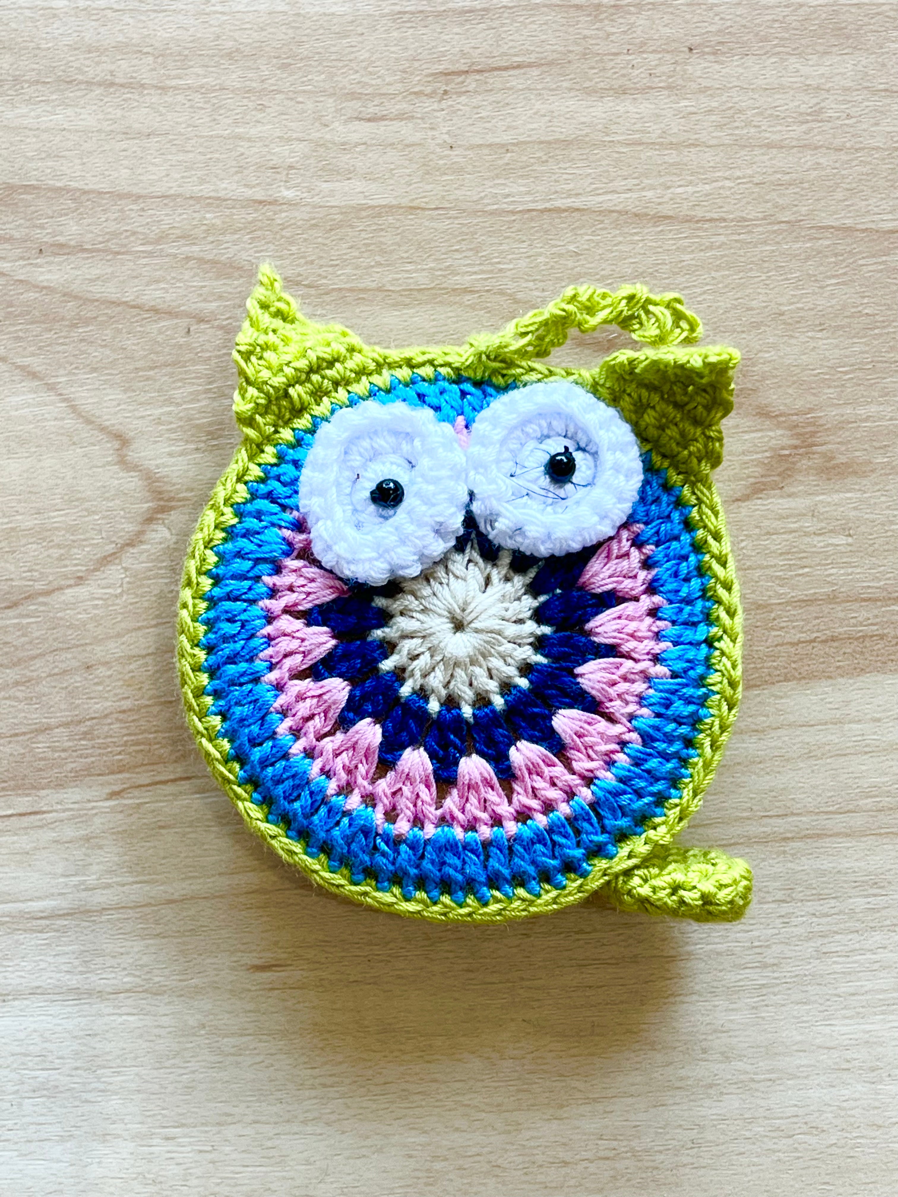 Owl green - Crocheted animal tape measure