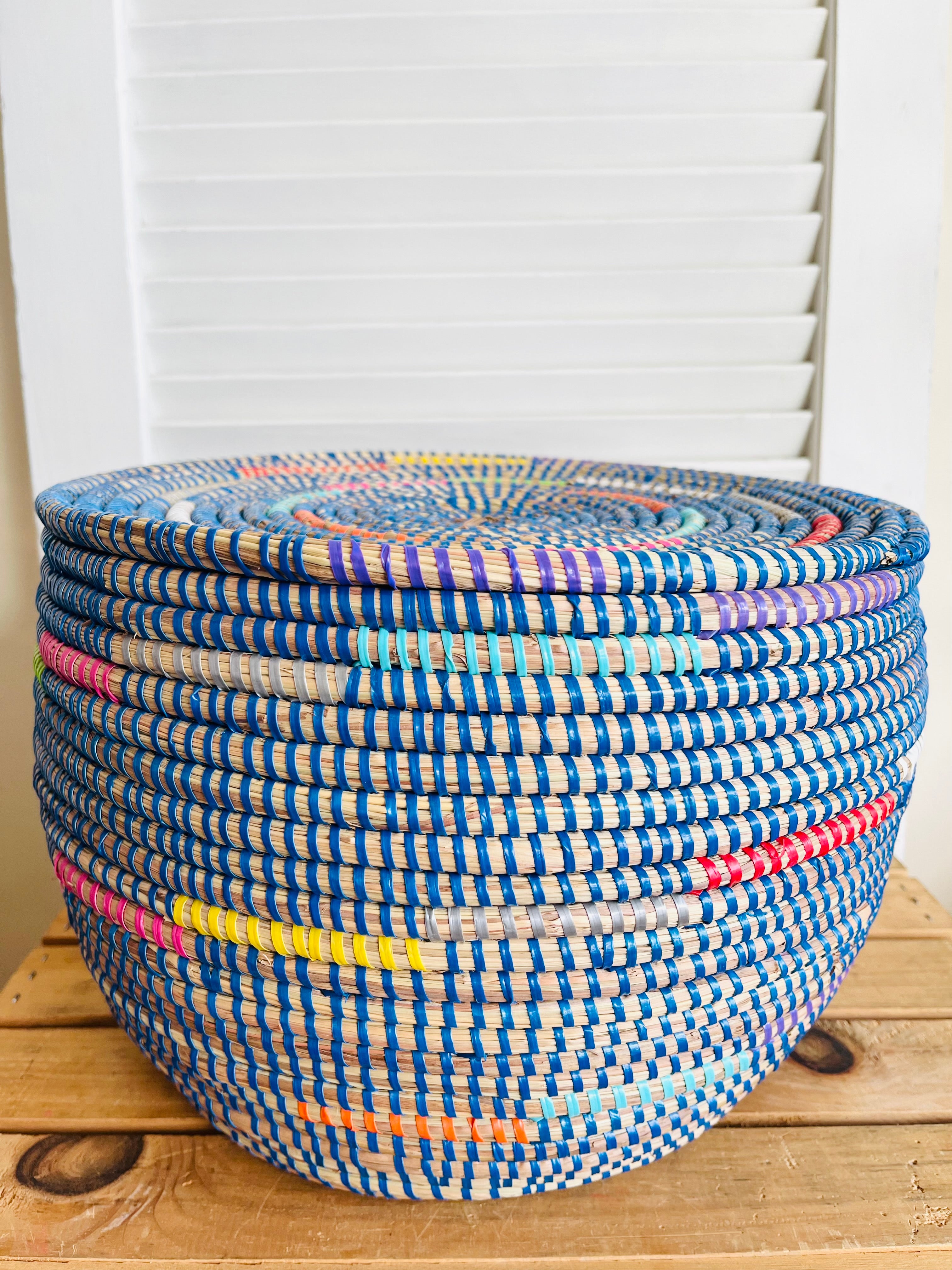 Handwoven Flat Top Storage Basket with Lid