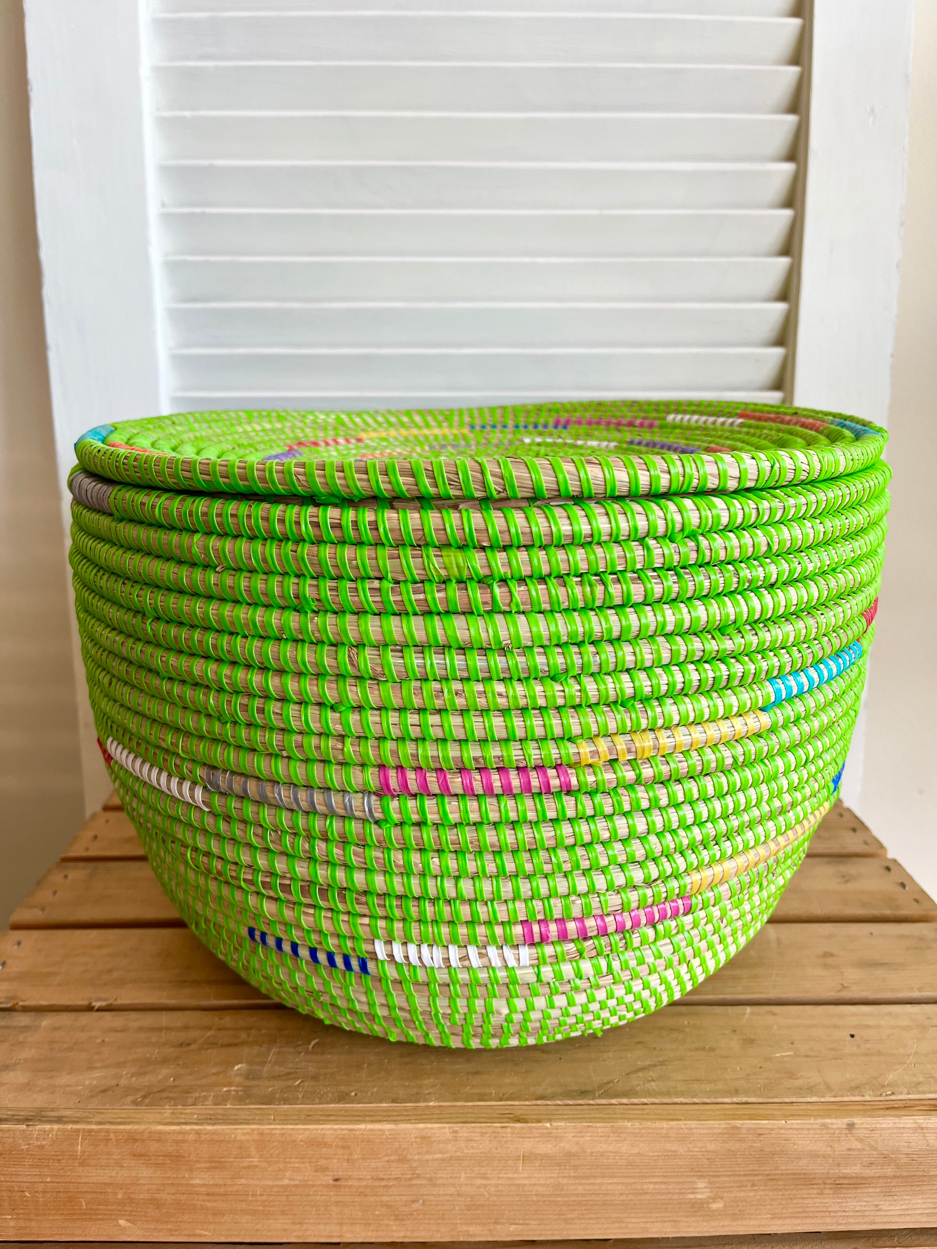 Handwoven Flat Top Storage Basket with Lid