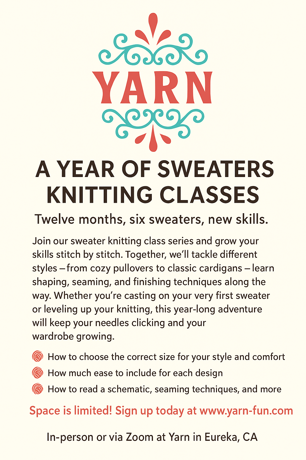 A Year of Sweaters - Knitting Classes