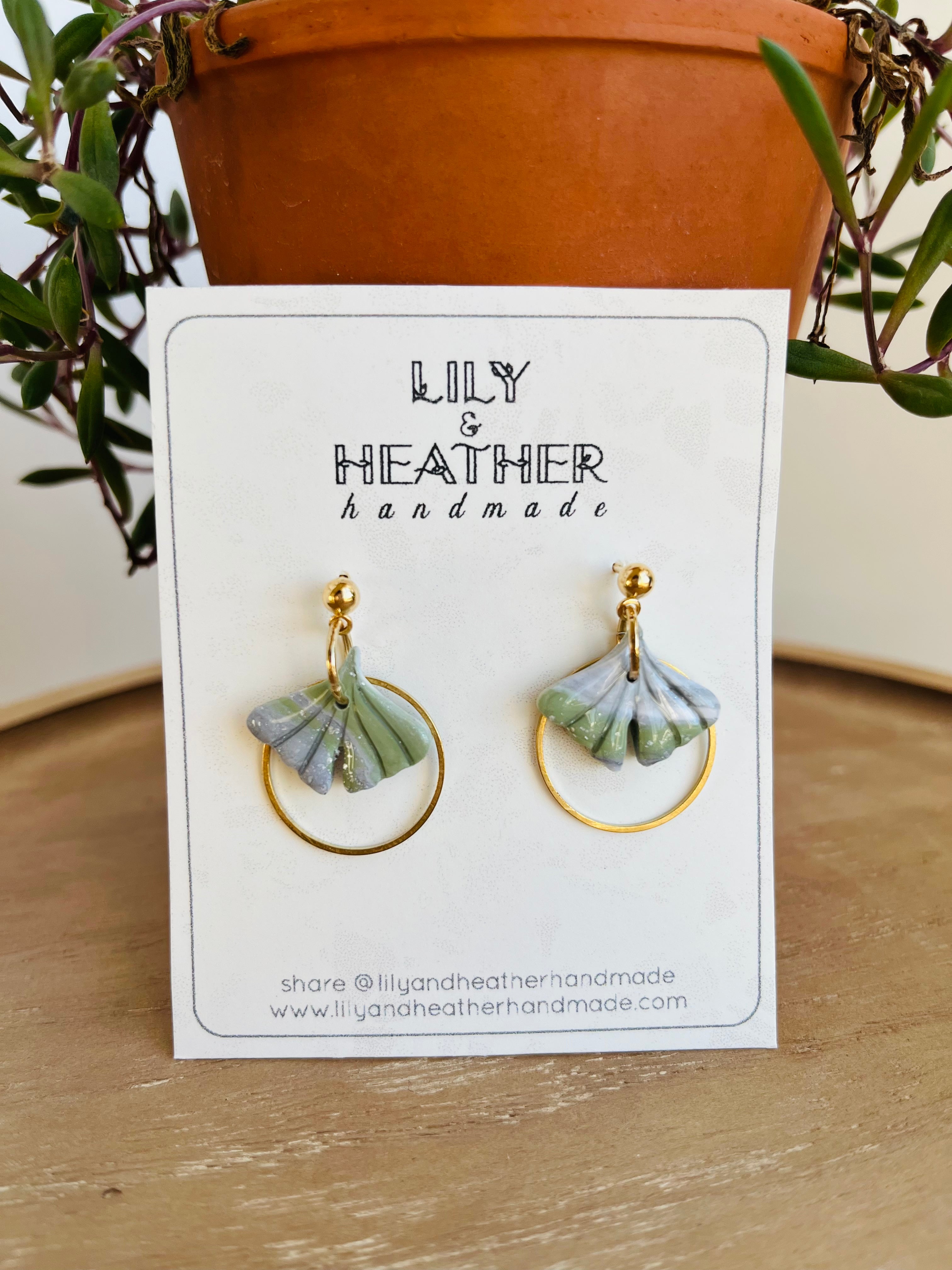 Leaf green with gold hoop - earrings from Lily & Heather Handmade