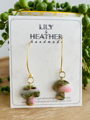 Mushrooms on gold hooks - earrings from Lily & Heather Handmade
