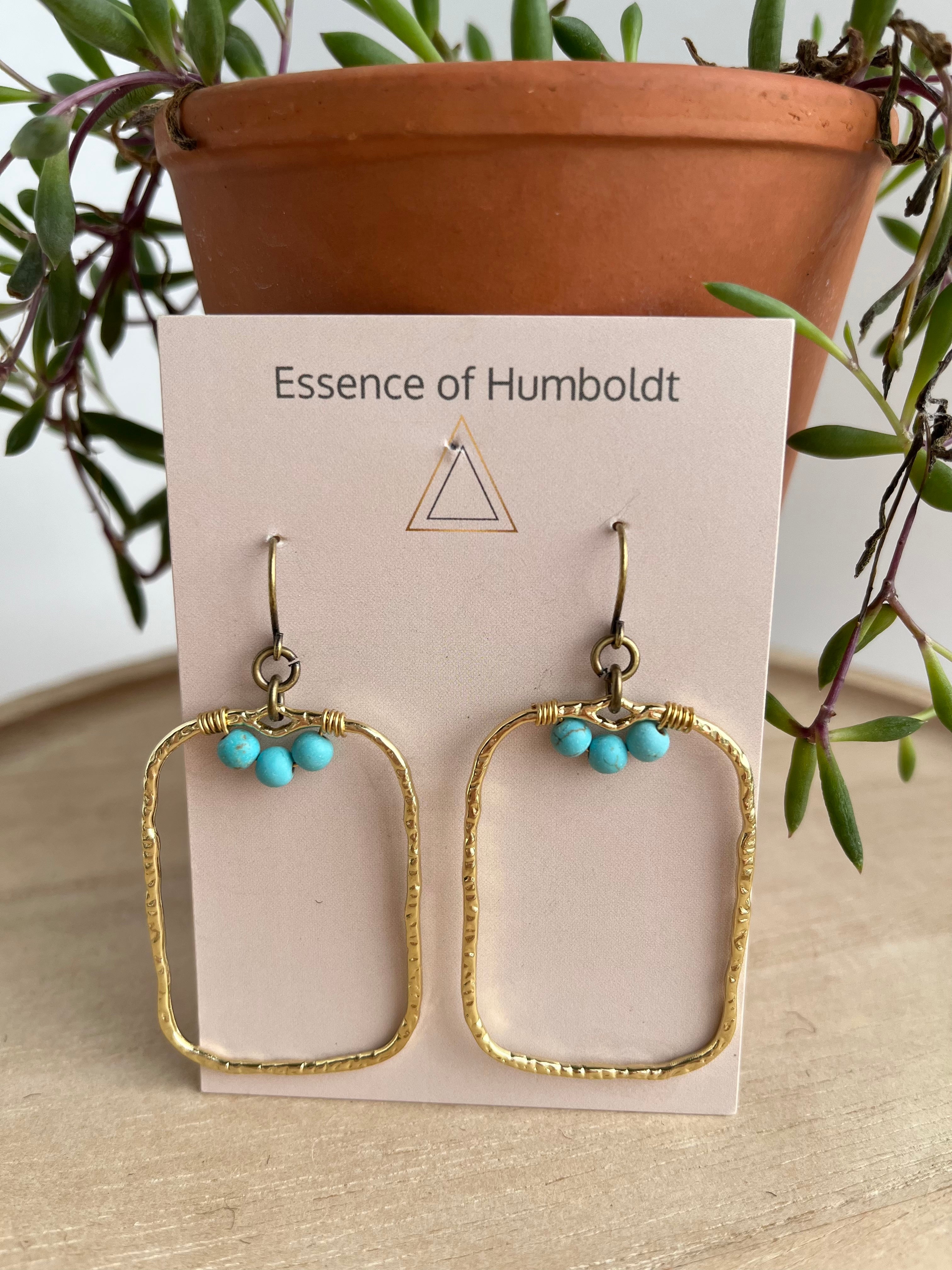 Rectangle Hoops with turquoise beads - earrings from Essence of Humboldt