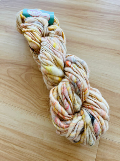 Queen of Pumpkins handspun thick and thin art yarn with silk, beehives and  copper sparkle, 120 yards