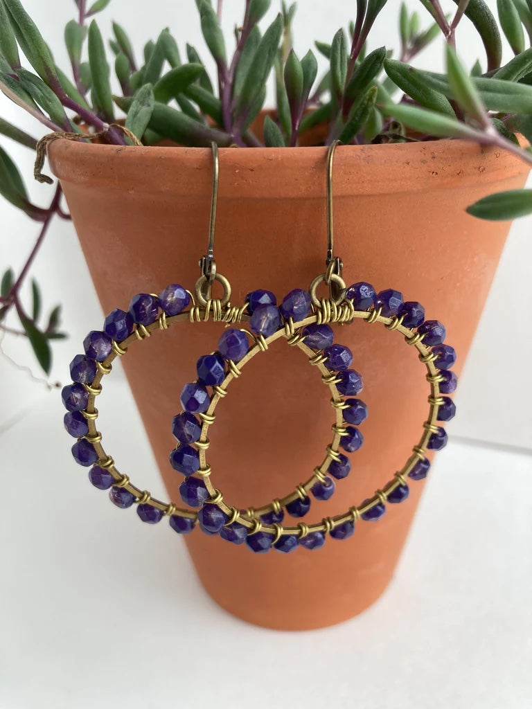 Purple - Beaded Hoop earrings