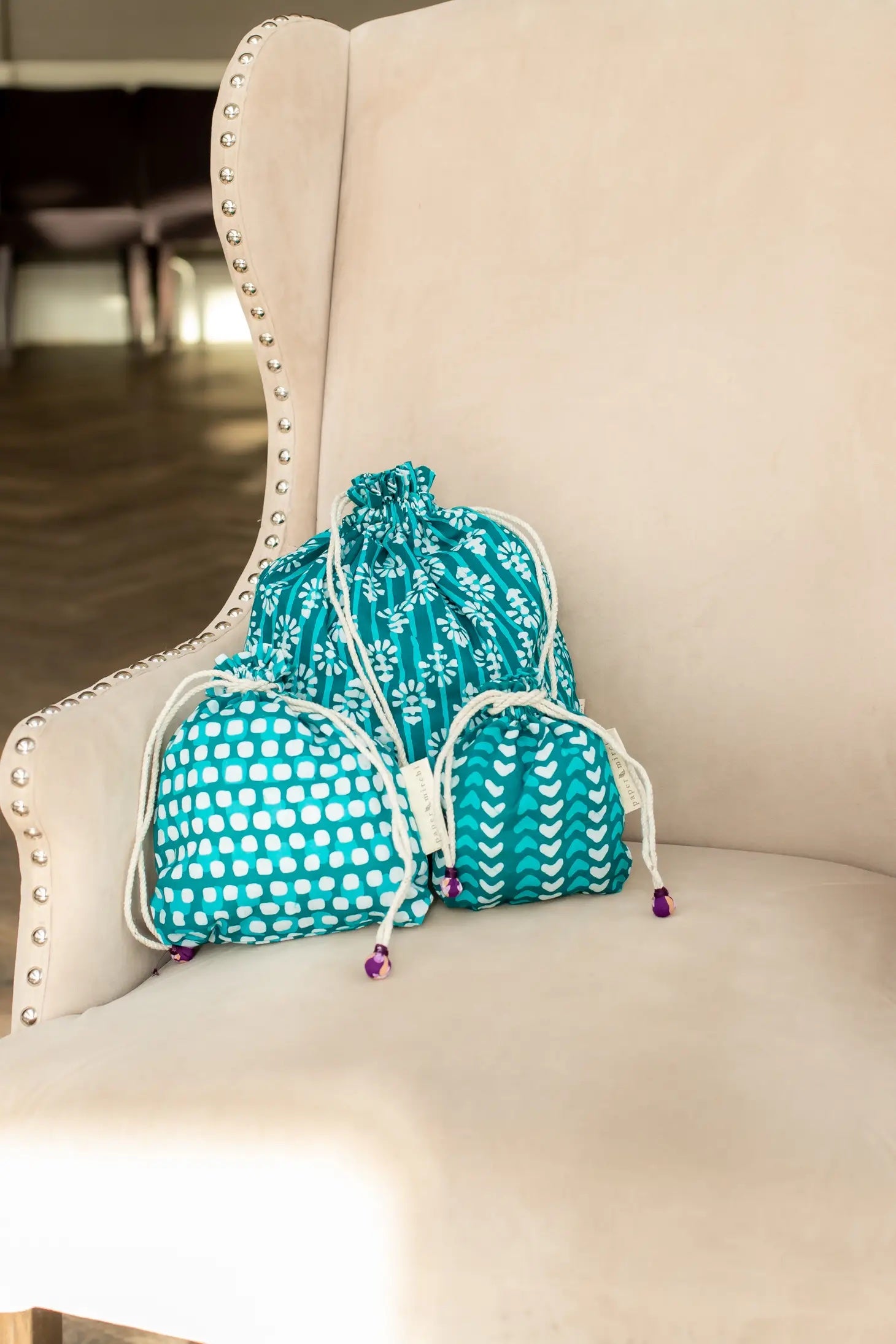 Teal bags - hearts, squares & flowers